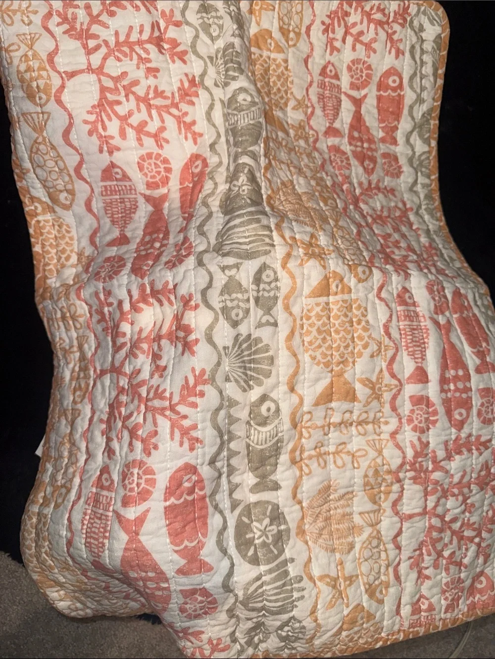 Sigrid Olsen Coral & Peach Cotton Quilted Throw Queen Sz